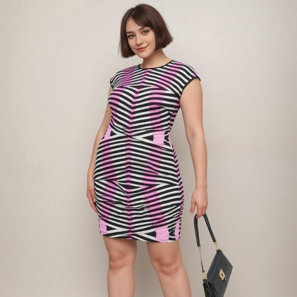 Maia Pink & Black Geometric Print Bodycon Dress – Size 16W